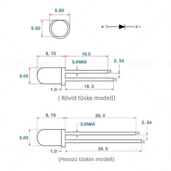 F5 LED lámpa gyöngy, 20 mA, 3.0–3.4 V, 0.06 W, 20° sugárzási szög, Sanan chip