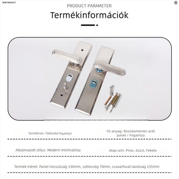 Ajtófogantyú-zár – Huaxin 015, 304 rozsdamentes acél, biztonsági ajtókhoz, modern minimalist stílus