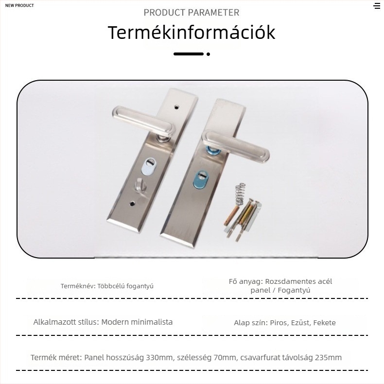 Ajtófogantyú-zár – Huaxin 015, 304 rozsdamentes acél, biztonsági ajtókhoz, modern minimalist stílus