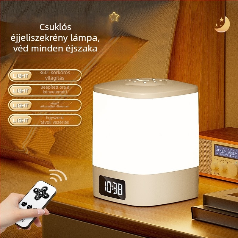 LED éjszakai lámpa hálószobába szemvédő fény, üveg lámpabura, érintéses kapcsoló, beépített akkumulátor, környezeti fény