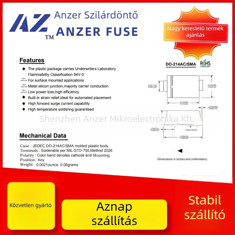 Schottky dióda, SMD, SS24/SK24, 2A/40V, SMA/SMAF/SMB csomag