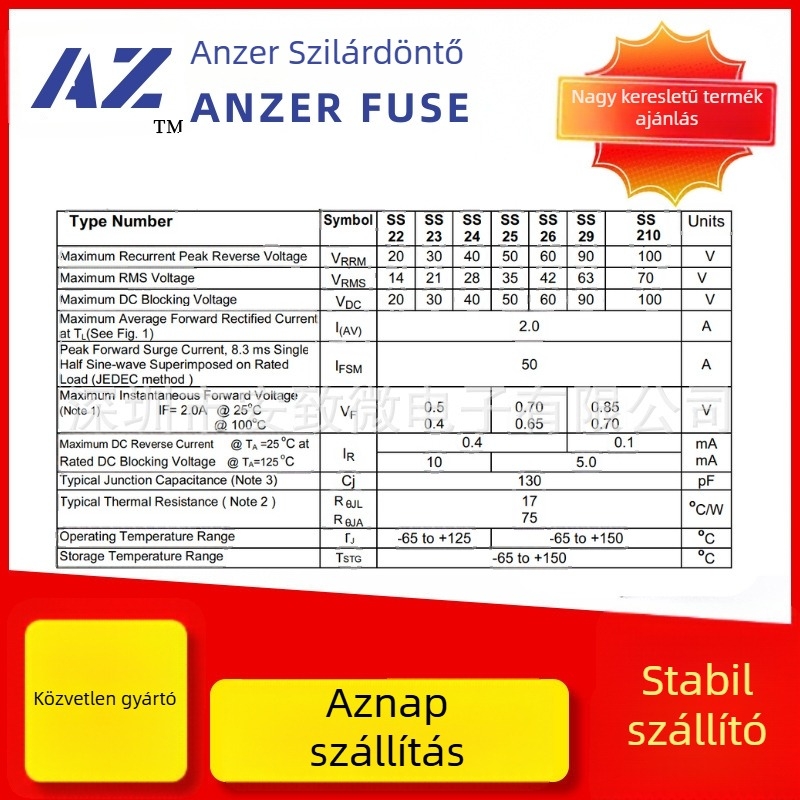 Schottky dióda, SMD, SS24/SK24, 2A/40V, SMA/SMAF/SMB csomag