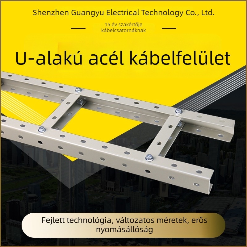 U alakú acélszerkezettel készült kábelrendező állvány, nyitott létra típusú, többszörös lyukakkal, belső kommunikációs és adatközponti helyiségekhez, truss szerkezet (Márka: Phoenix diagram wiring; Anyag: acél; Tanúsítvány: ISO 9001:2000; Testreszabás: Elé