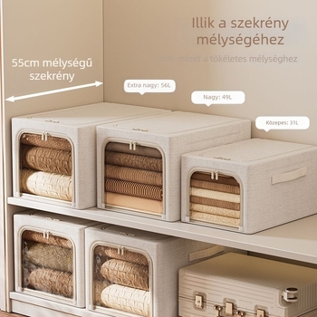 Tiánshān pamut és len anyagú tároló doboz — összehajtható, hordozható, nedvességálló és porálló, kapacitás 50-60 L