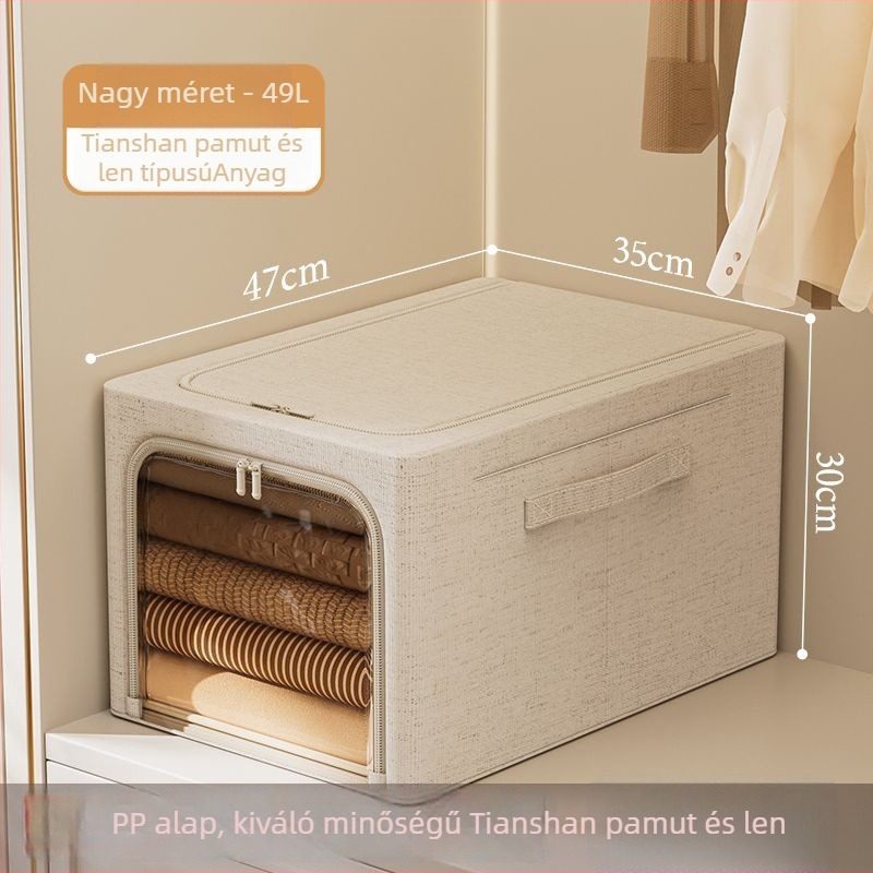 Tiánshān pamut és len anyagú tároló doboz — összehajtható, hordozható, nedvességálló és porálló, kapacitás 50-60 L