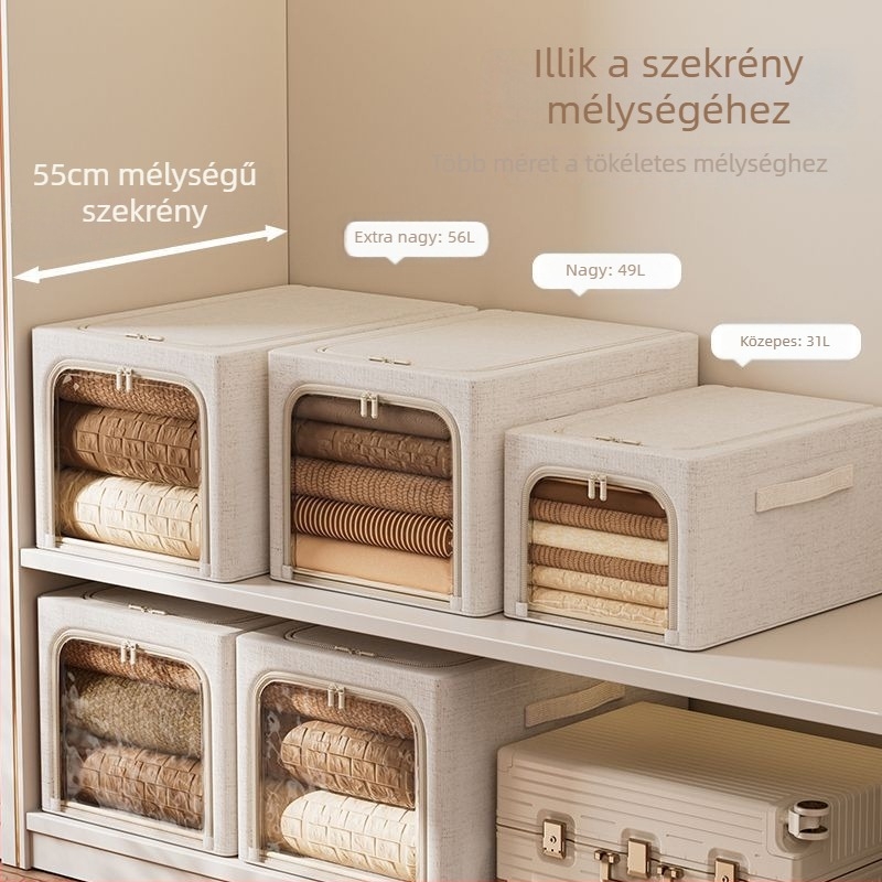 Tiánshān pamut és len anyagú tároló doboz — összehajtható, hordozható, nedvességálló és porálló, kapacitás 50-60 L