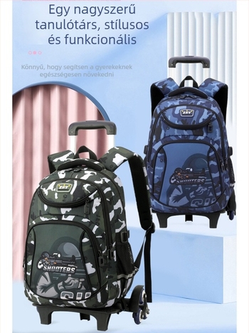 Gurulós iskolatáska fiúknak, általános iskola számára, Oxford anyag, csíkos minta, modell 5160#, terheléscsökkentés, vízálló, kopásálló, egyszerirányú kerekek