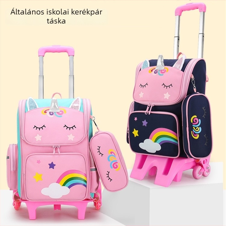 Trolis iskolai hátizsák lányoknak, általános iskolába, poliészterből, tehercsökkentés, egyirányú kerekek