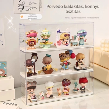 Figurák tároló doboza fedővel, ABS és PVC kivitel, porvédett bemutató, 2 literes kapacitás, nappali, hálószoba és dolgozószobába