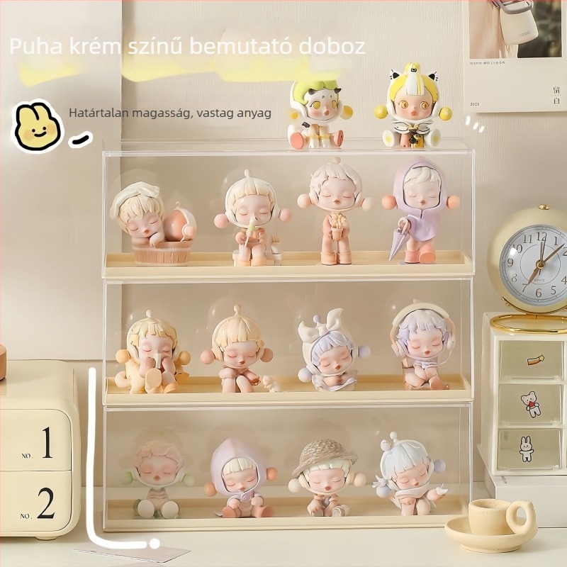 Figurák tároló doboza fedővel, ABS és PVC kivitel, porvédett bemutató, 2 literes kapacitás, nappali, hálószoba és dolgozószobába