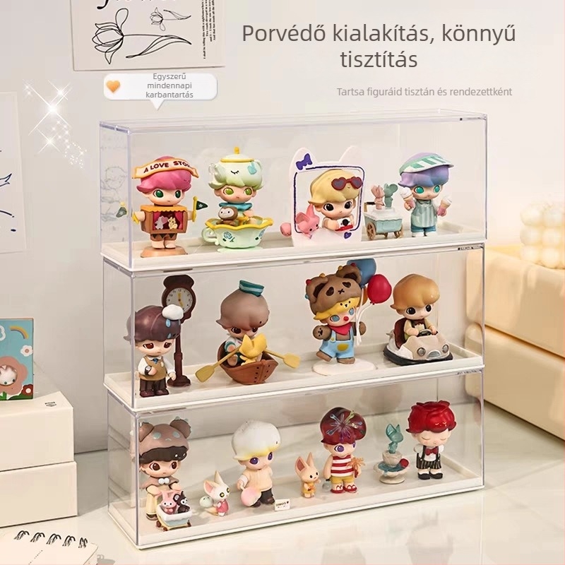 Figurák tároló doboza fedővel, ABS és PVC kivitel, porvédett bemutató, 2 literes kapacitás, nappali, hálószoba és dolgozószobába