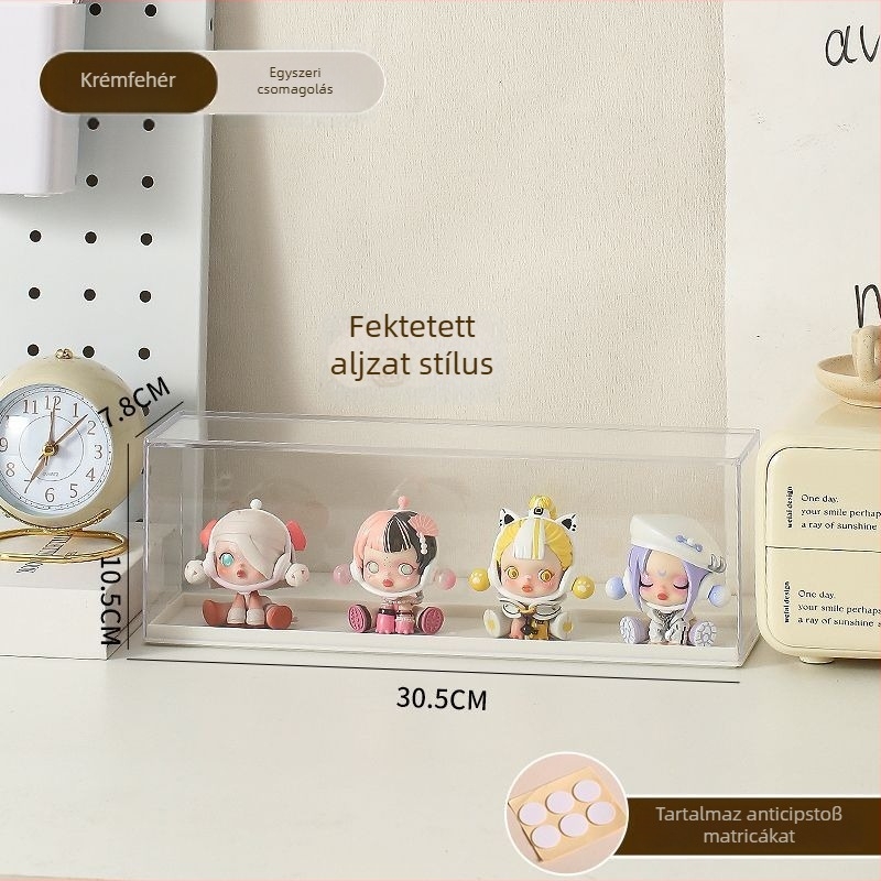 Figurák tároló doboza fedővel, ABS és PVC kivitel, porvédett bemutató, 2 literes kapacitás, nappali, hálószoba és dolgozószobába