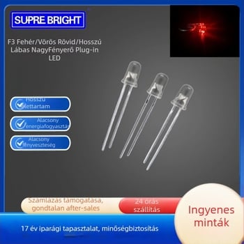 F3 LED gyöngyök – nagy fényerő, 20 mA, 1.8–2.2 V, 0.06 W, San'an chip, 30° sugárzási szög