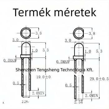 F3 LED gyöngyök – nagy fényerő, 20 mA, 1.8–2.2 V, 0.06 W, San'an chip, 30° sugárzási szög