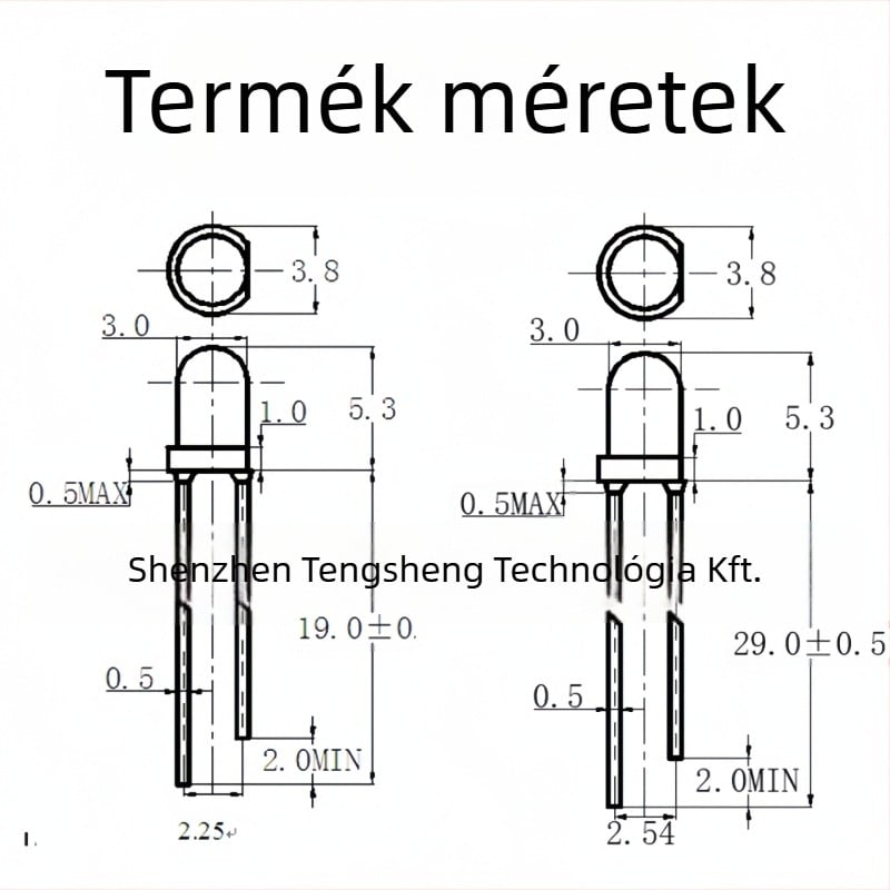 F3 LED gyöngyök – nagy fényerő, 20 mA, 1.8–2.2 V, 0.06 W, San'an chip, 30° sugárzási szög