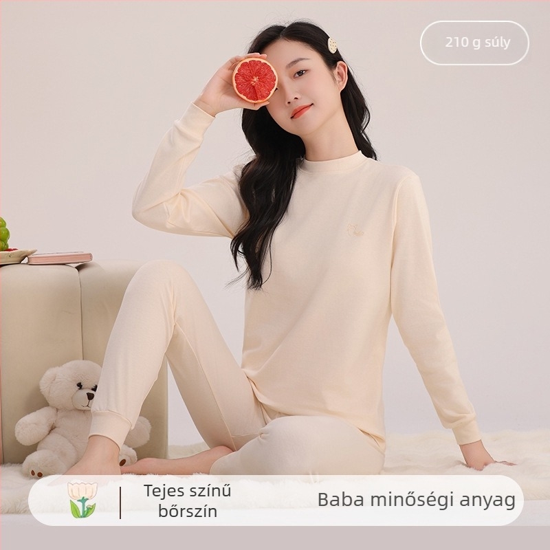 Lányoknak készült 100% pamut termikus pizsama készlet – kerek nyakú felső és nadrág, 8 éves kortól, melegen tart