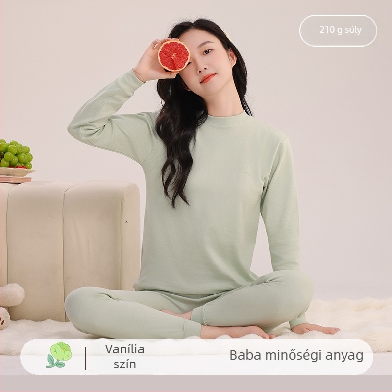 Lányoknak készült 100% pamut termikus pizsama készlet – kerek nyakú felső és nadrág, 8 éves kortól, melegen tart