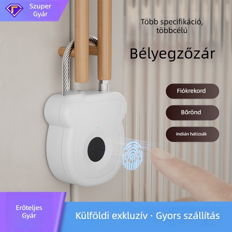Ujjlenyomat-zár, G típus, FUJIAFU, ABS+acélzsinór, alkalmas táskákhoz, szekrényekhez és kosarakhoz