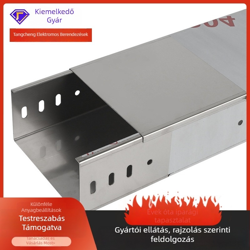 Gyengeáramú kábelcsatorna, galvanizált, tűzálló, perforált, ipari létesítményekhez és kereskedelmi helyiségekhez