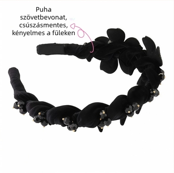 Hajpánt virág- és pillangó kristályokkal, kézzel készített, könnyed luxus stílus, csúszásmentes, nőknek