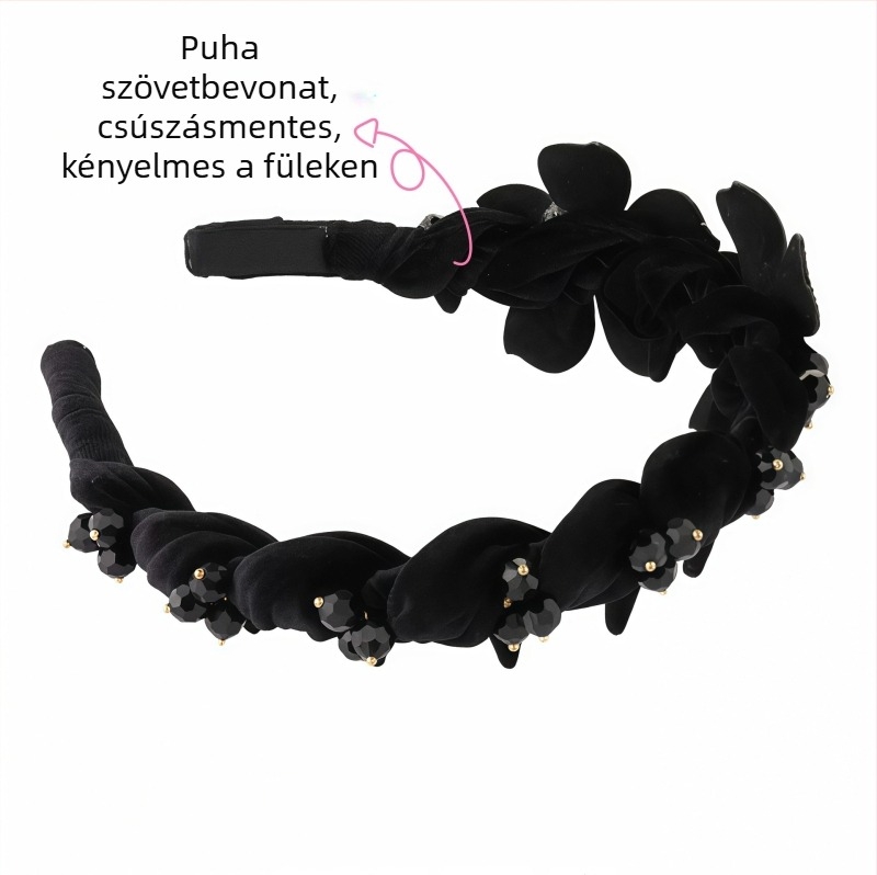 Hajpánt virág- és pillangó kristályokkal, kézzel készített, könnyed luxus stílus, csúszásmentes, nőknek