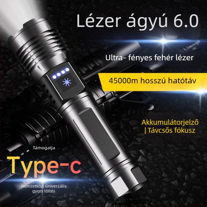 Újratölthető LED elemlámpa P50 hosszú hatótávolságú, 500 m feletti, 4000mAh akkumulátor, 10W, alumínium ötvözet test