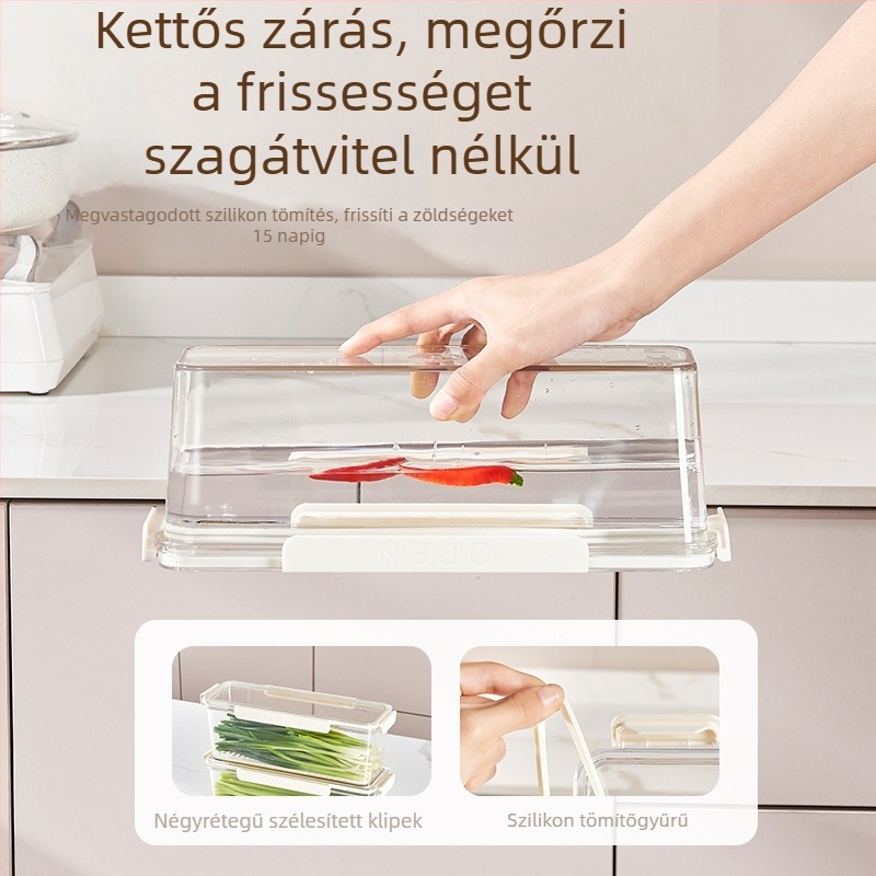 Japán stílusú műanyag hűtőkriszper doboz – hordozható, megőrzi a frissességet