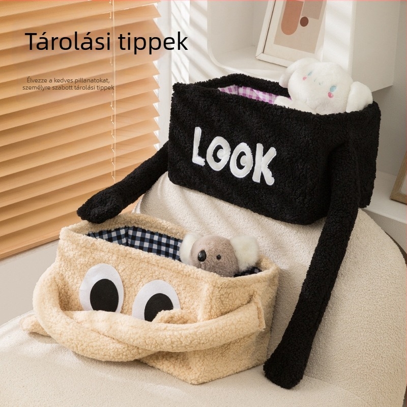 Fehérneműtároló doboz, Teddy velvet anyag, összecsukható, fedél nélküli, egymásra rakható, 35 liter, kockás minta, nappaliban és hálószobában