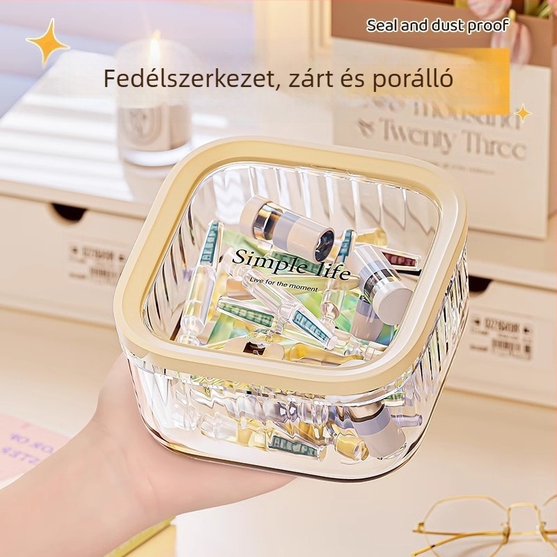 Asztali kozmetikai tároló doboz fedéllel, ABS anyag, porálló, luxus stílus