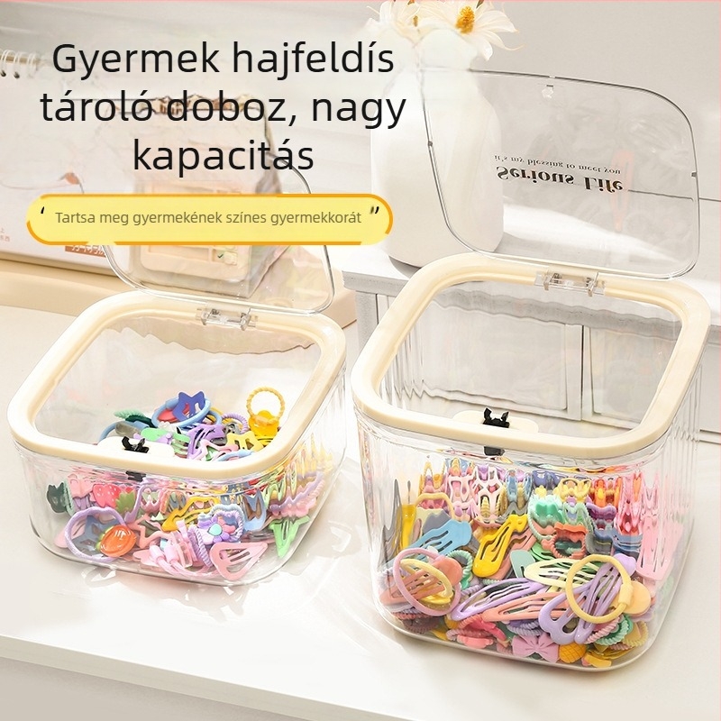 Gyerekeknek készült hajkiegészítő-tároló doboz – akril műanyagból, nagy kapacitás, modern minimalista dizájn