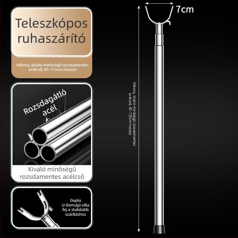 Kinyújtható rozsdamentes acél ruhaszárító rúd villás fejjel – erkélyre, modern minimalista dizájn