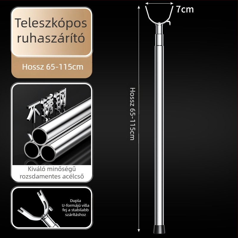Kinyújtható rozsdamentes acél ruhaszárító rúd villás fejjel – erkélyre, modern minimalista dizájn