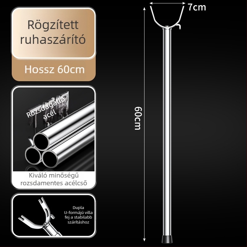 Kinyújtható rozsdamentes acél ruhaszárító rúd villás fejjel – erkélyre, modern minimalista dizájn