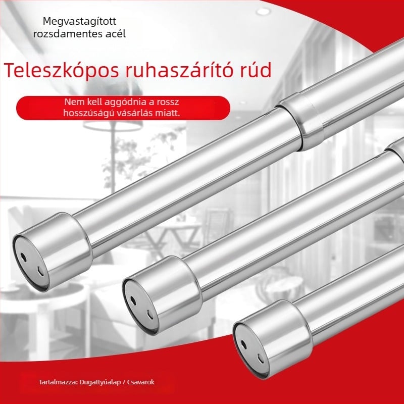 Rozsdamentes acél teleszkópos ruharúd gardróbhoz, modern minimalista stílus, polírozott felület
