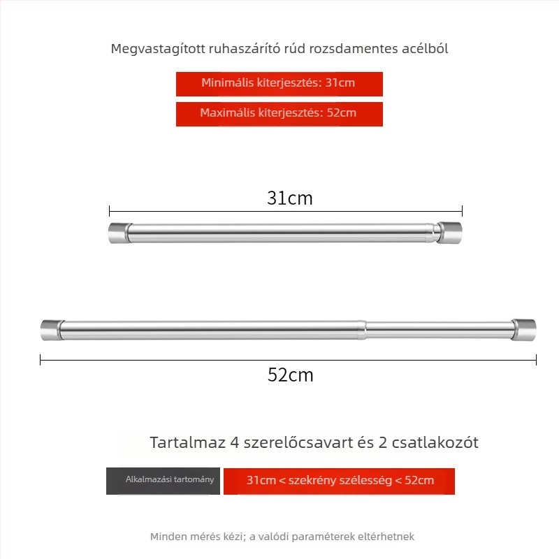 Rozsdamentes acél teleszkópos ruharúd gardróbhoz, modern minimalista stílus, polírozott felület