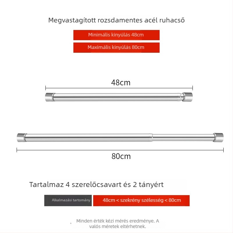 Rozsdamentes acél teleszkópos ruharúd gardróbhoz, modern minimalista stílus, polírozott felület