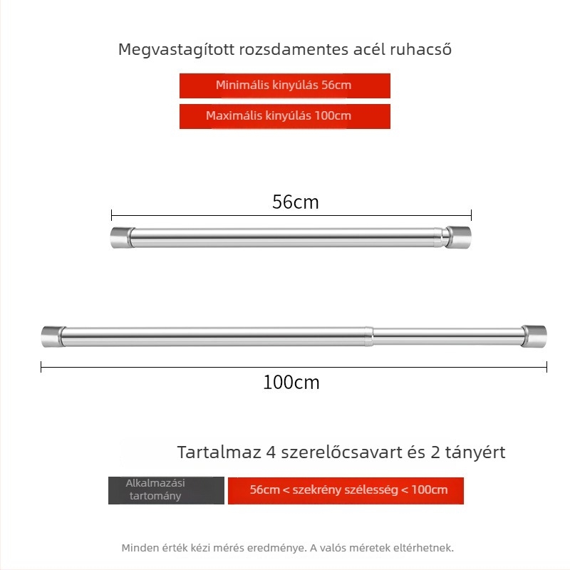 Rozsdamentes acél teleszkópos ruharúd gardróbhoz, modern minimalista stílus, polírozott felület