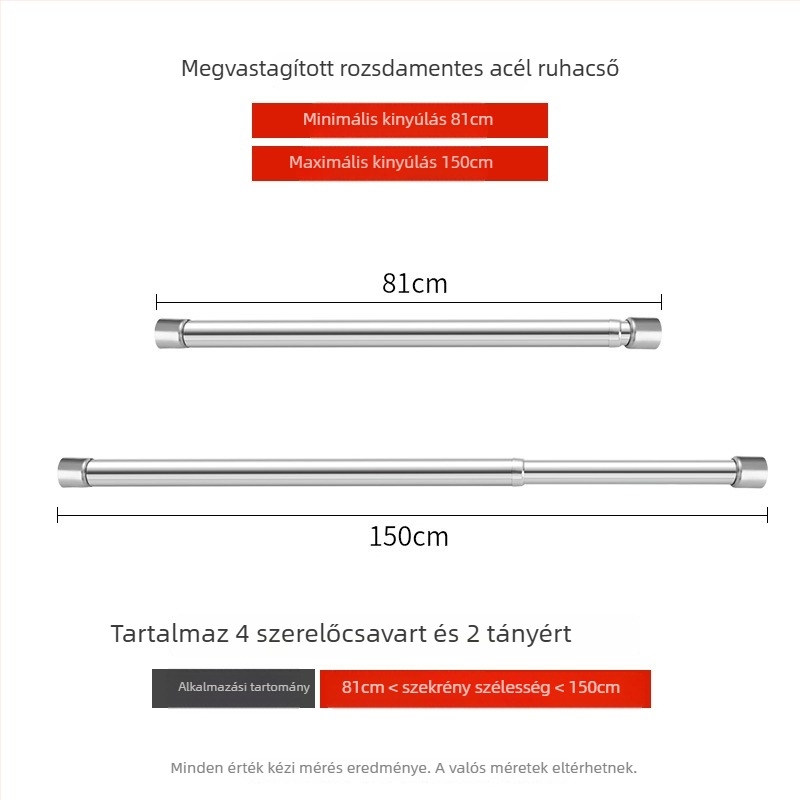 Rozsdamentes acél teleszkópos ruharúd gardróbhoz, modern minimalista stílus, polírozott felület