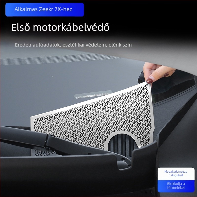 Rozsdamentes acélból készült első motorháztető porvédő és rovarháló Zeekr 7X-hez, motorrekesz védelem