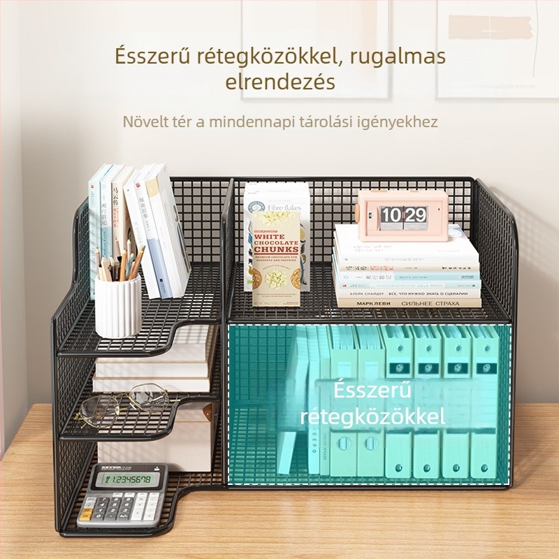 Asztali irattartó – fém, 3 rétegű, többfunkciós, modern minimalista stílus