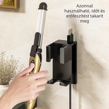 Rozsdamentes acél hajgöndörítő tároló falra szerelhető vákuumos rögzítéssel – 1 réteg, modern minimalista stílus, ideális hajgöndörítőhöz és csatokhoz