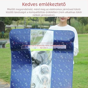 Elektromos motorkerékpár előtti szélvédő esővédő, HD átlátszó membrán, anyag: alumínium fólia + PVC, modell 001, tükrök közötti távolság legfeljebb 85 cm, napvédelem, összecsukható