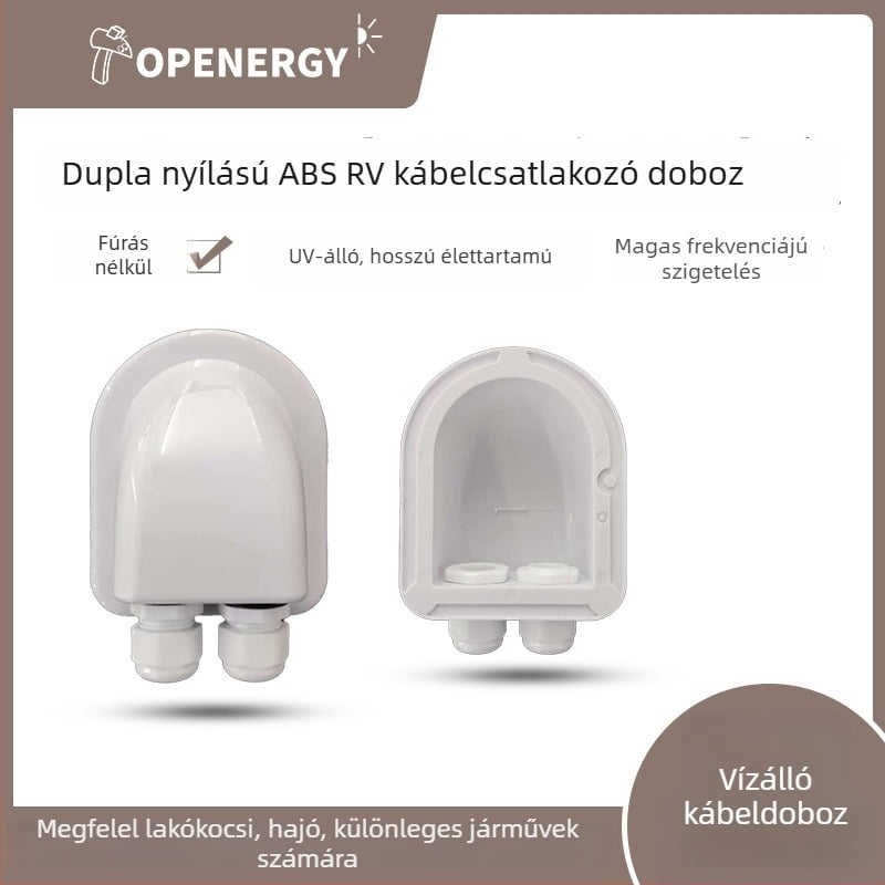RV kábelcsatlakozó doboz, dupla lyukas, műanyag fröccsenés elleni védelemmel ellátott burkolat, kompatibilis napelem tartóval