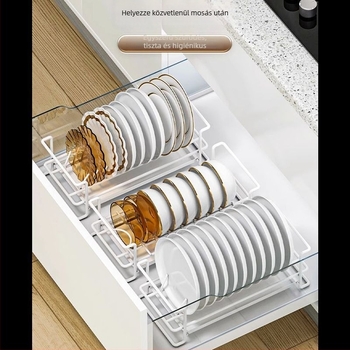 Konyhai edények és tálak szárítóállványa, egy rétegű, rozsdamentes acélból, összecsukható és levehető, szerelés nélkül.