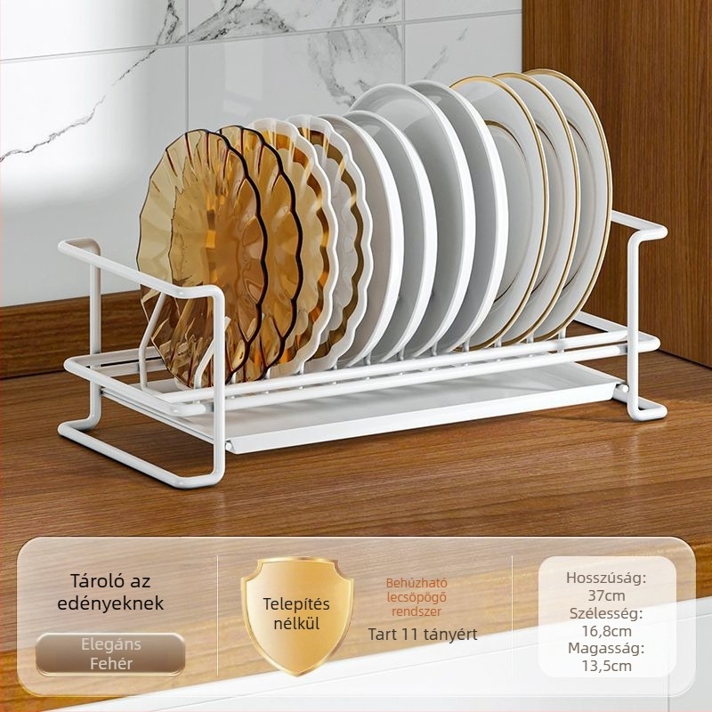 Konyhai edények és tálak szárítóállványa, egy rétegű, rozsdamentes acélból, összecsukható és levehető, szerelés nélkül.