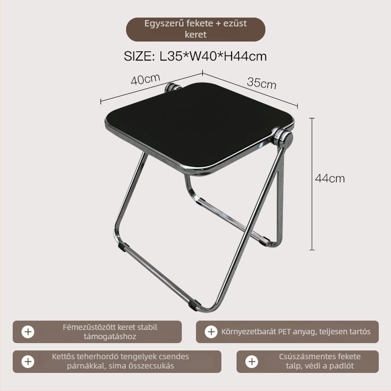 Összecsukható átlátszó akril oldalsó asztal fém vázzal, négyszögletes sarkokkal