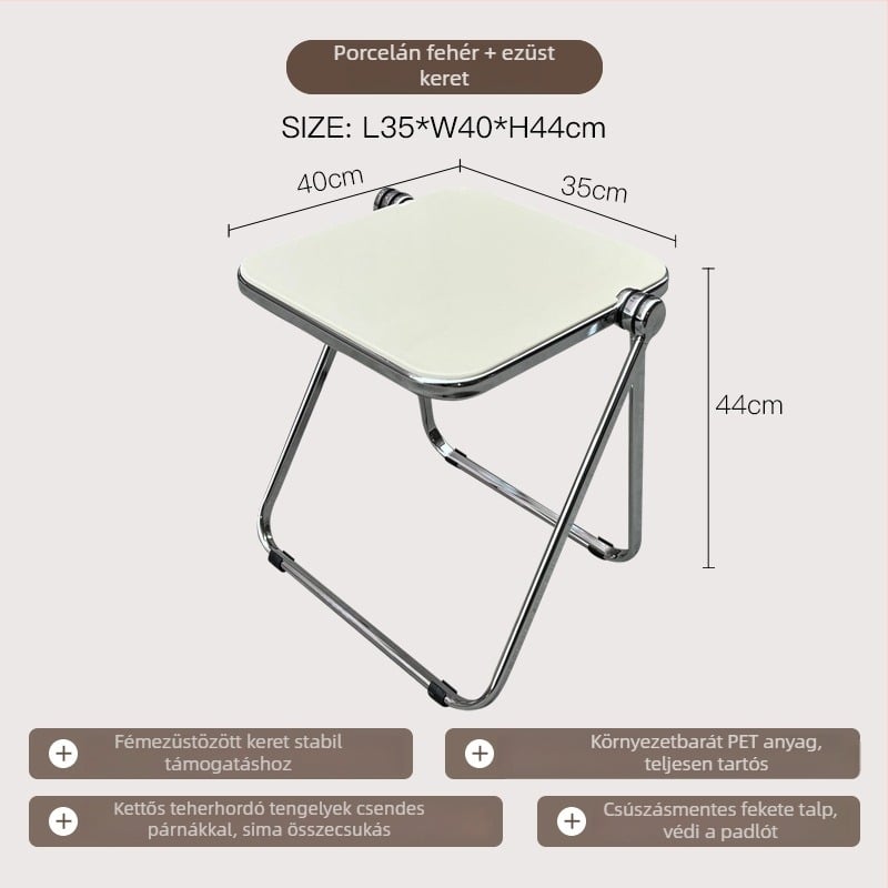 Összecsukható átlátszó akril oldalsó asztal fém vázzal, négyszögletes sarkokkal