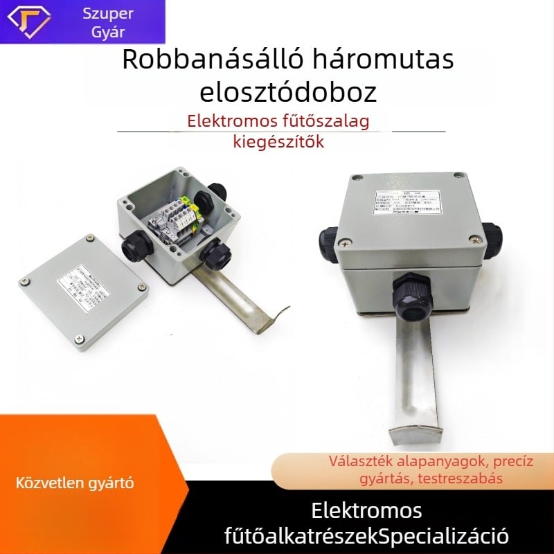 Robbanásbiztos három-útú elosztó doboz tartóval, középső T-típus, 1 bemenet-2 kimenet, IP66