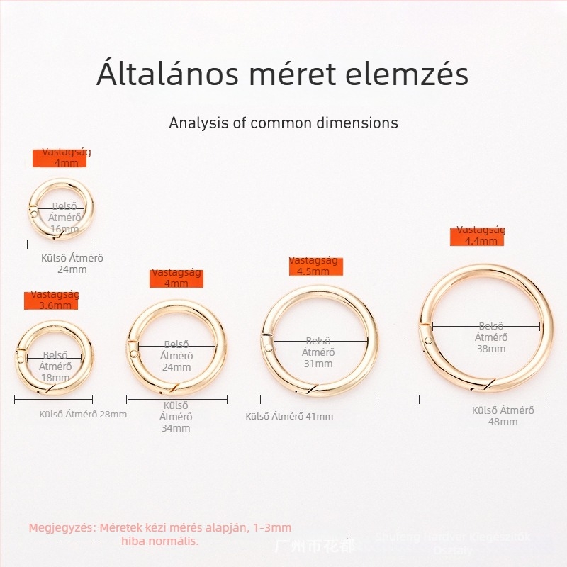 Táska hardver kiegészítő – BG-19 modell, Sufeng márka, cinkötvözet rugós gyűrű, testreszabás elérhető