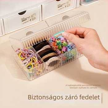 Hangge akril hajdísz tároló doboz, átlátszó négy rekeszes doboz fedővel, porálló, elválasztott belső, kapacitás 2 L